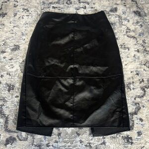 Lulus Women’s XS Black Faux Leather Midi Skirt Slit Front